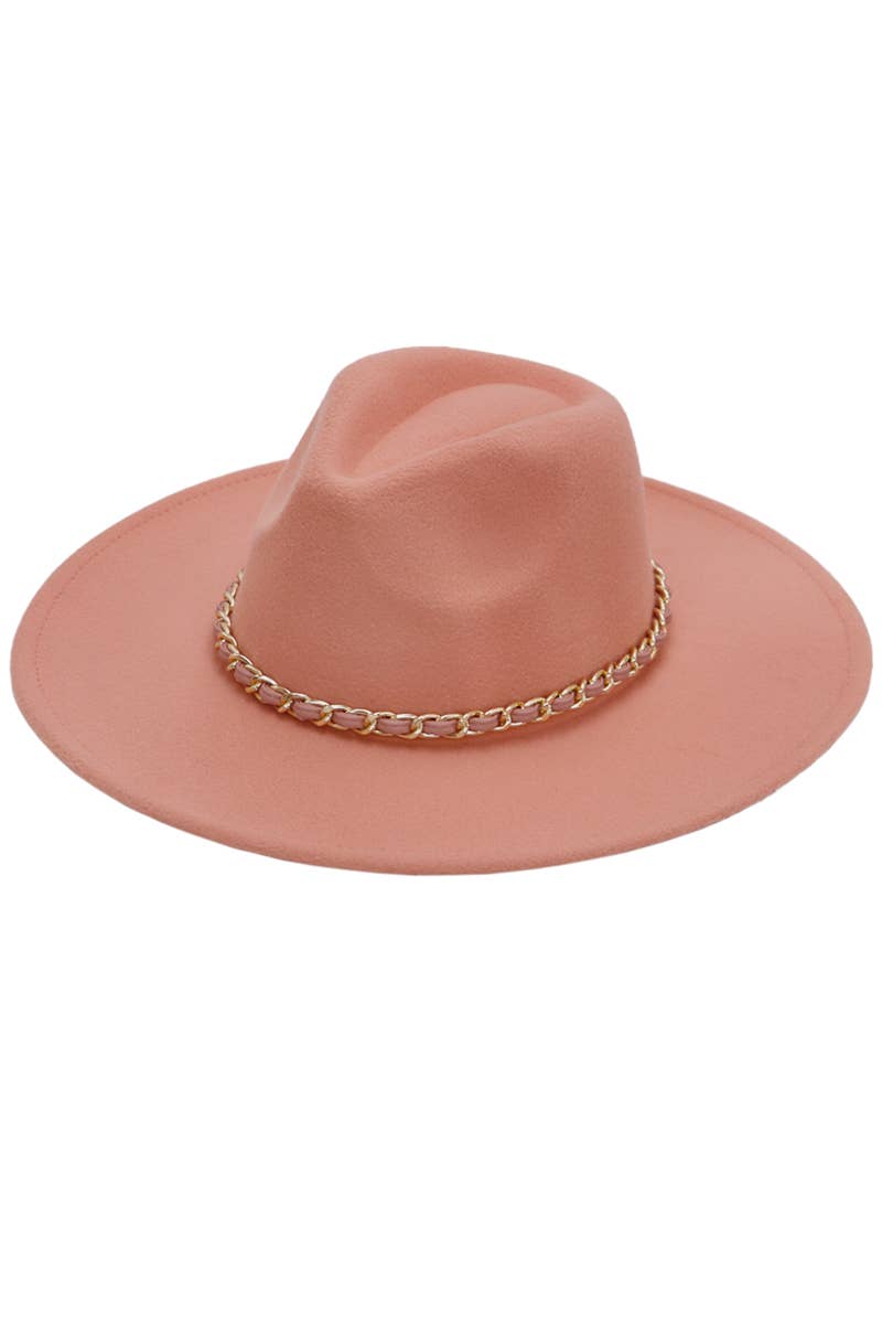 Cap Zone – Fedora - Mulher por atacado – Chapéu Rancher de Feltro com Aba Larga e Corrente Cubana Dourada em Couro Vegano10