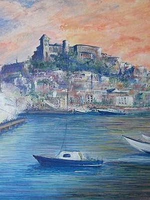 Ibiza Old Town Marina and Port for wholesale by Lizzy Forrester Fine Art