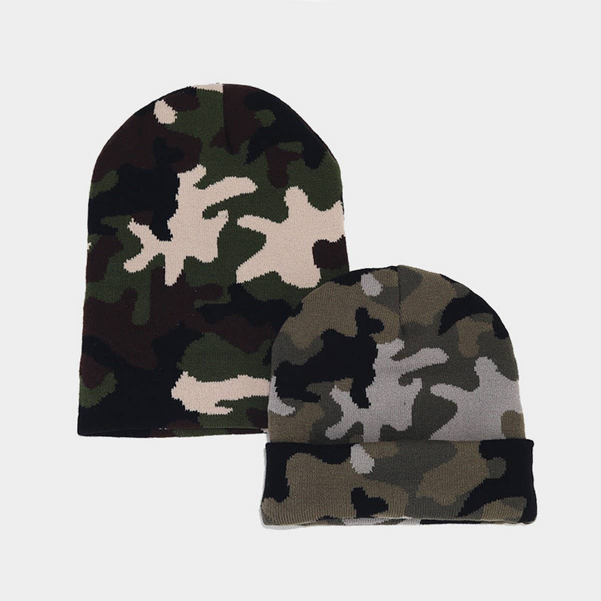 ACCITY - Wholesale Beanie - Unisex - CAMOUFLAGE JACQUARD ROLLED BRIM BEANIE KNITTED HAT_CWAH20784