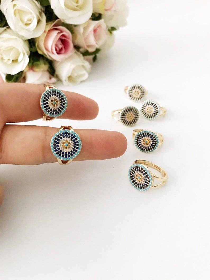 Evileyefavor – Anel de cocktail/declaração por atacado – Anel Evil Eye de Zircónia - Estilo Grego3