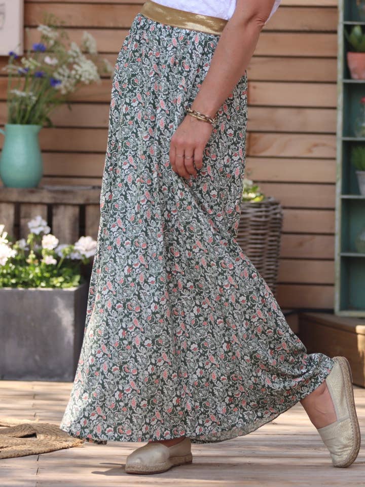 Rachelle grön-rosa blommig kjol för wholesale av Quintessence