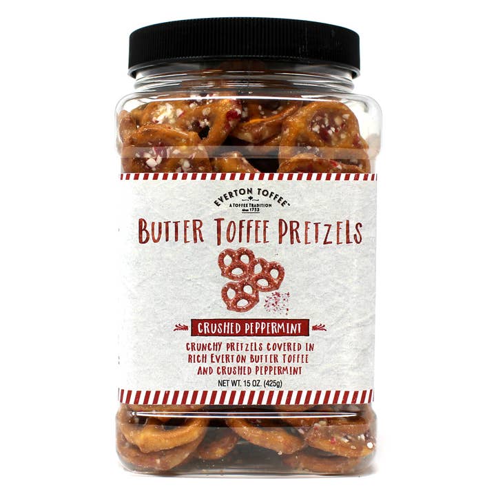 Butter Toffee Pretzels – Peppermint Crunch 15oz Grab Jar for wholesale by Everton Toffee