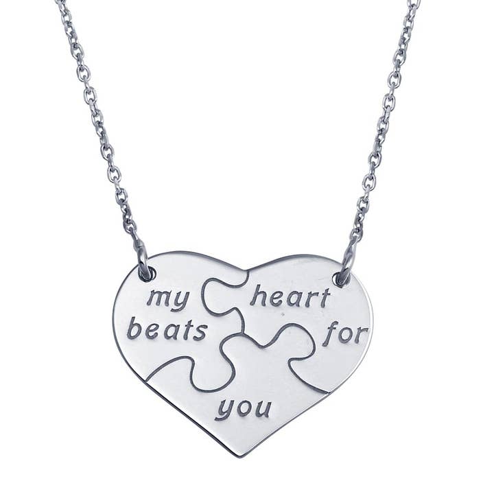 Rhodium Plated Puzzle Heart Necklace - SOP00114CFJ for wholesale by Custom Fashion Jewels