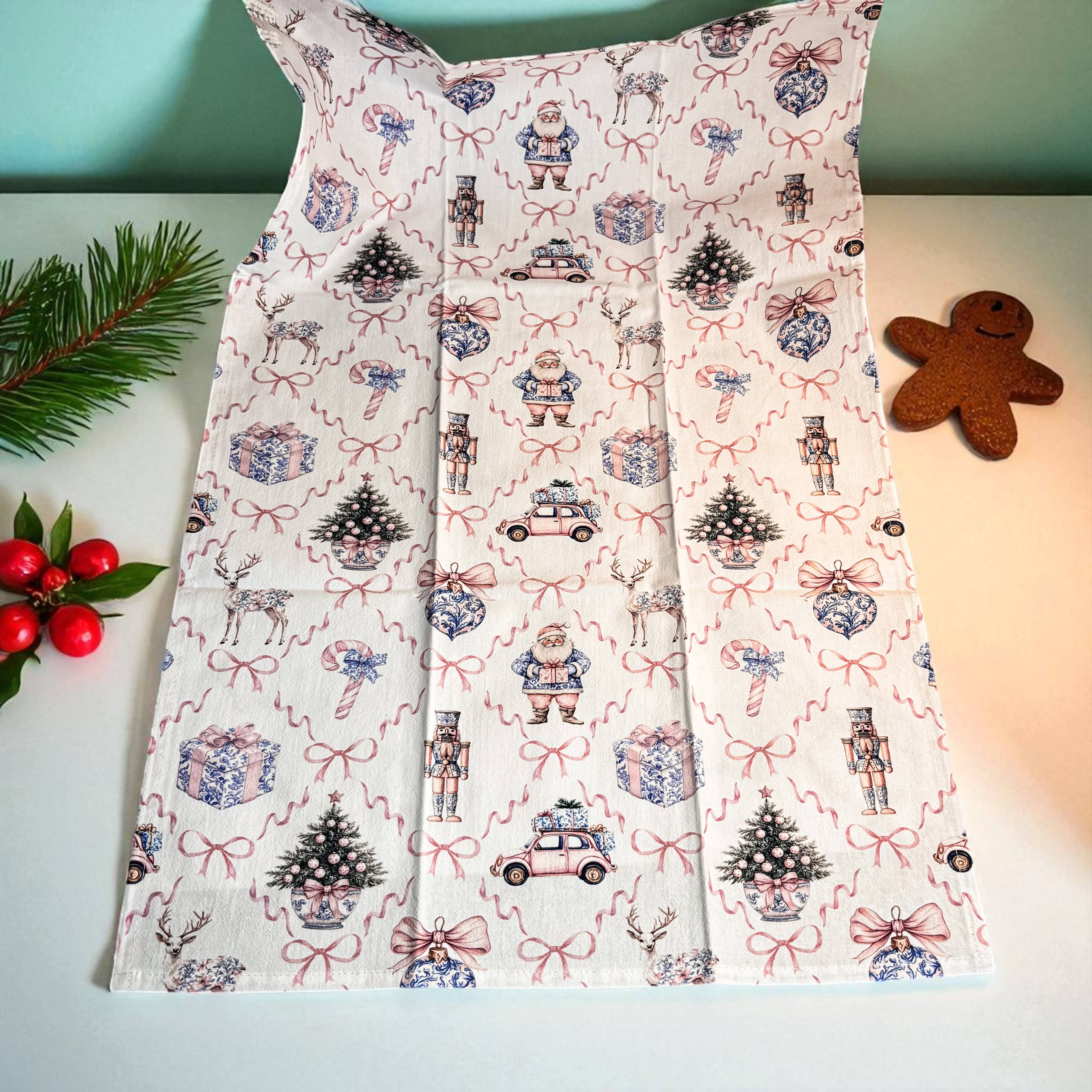 Gia Roma - Wholesale Tea Towel - Vintage Santa Holiday Kitchen Towel & Decor | Pink Christmas90