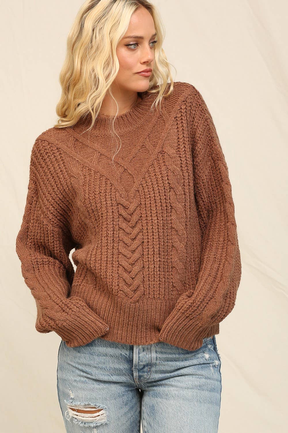 KyeMi - Wholesale Knit Sweater - Women's - Chunky Cable Knit Texture Sweater10