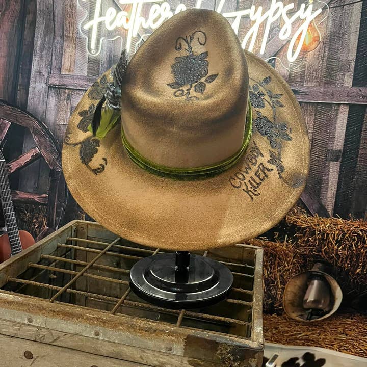 Feathered Gypsy Custom Hats and Boutique - Wholesale Fedora - Women's - Custom Burn Cowboy Killer Hat1