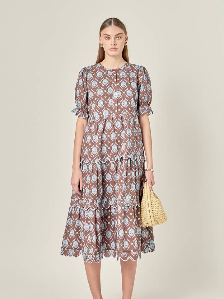 Margaux Scallop Midi Dress for wholesale by English Factory