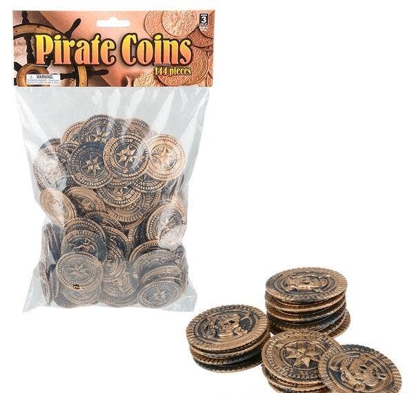 144 PLASTIC GOLD COINS PIRATE TREASURE CHEST PLAY MONEY BIRTHDAY PARTY  FAVORS