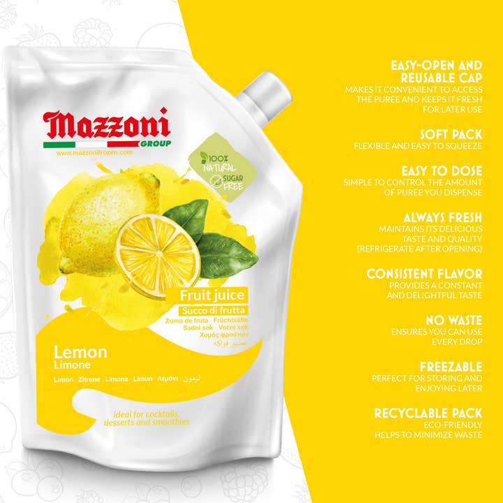 Wholesale Italian Food - Wholesale Fruit Juice - Mazzoni,Real Lemon Juice, 100% Pure Lemon, Just Juice, No Sugar Added, 2.2 lb