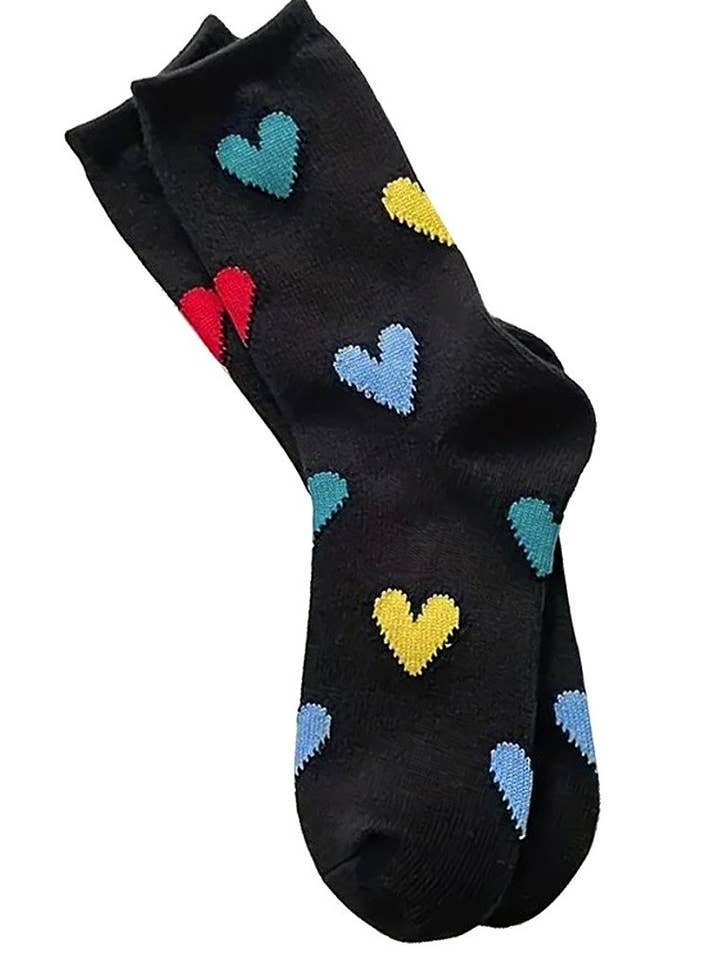 Colorful Heart Pattern Socks, 6 Pairs In 1 Pack for wholesale by Vanilla Monkey