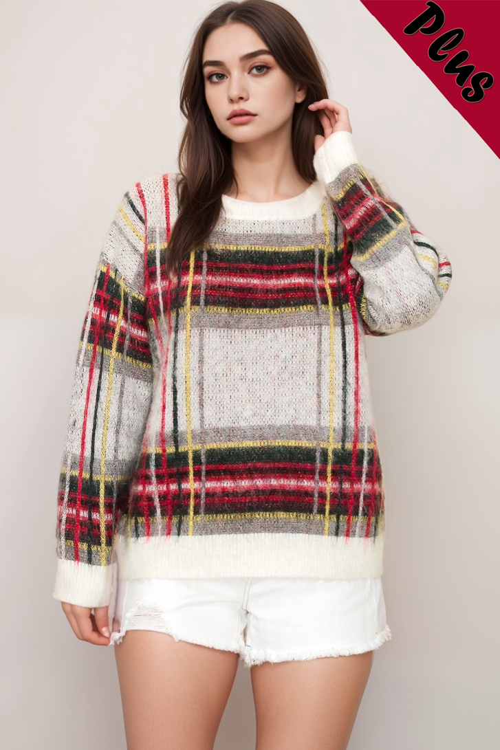 IVORY 11082LP108I - PLUS SIZE - SID CHECK SWEATER for wholesale on Faire0