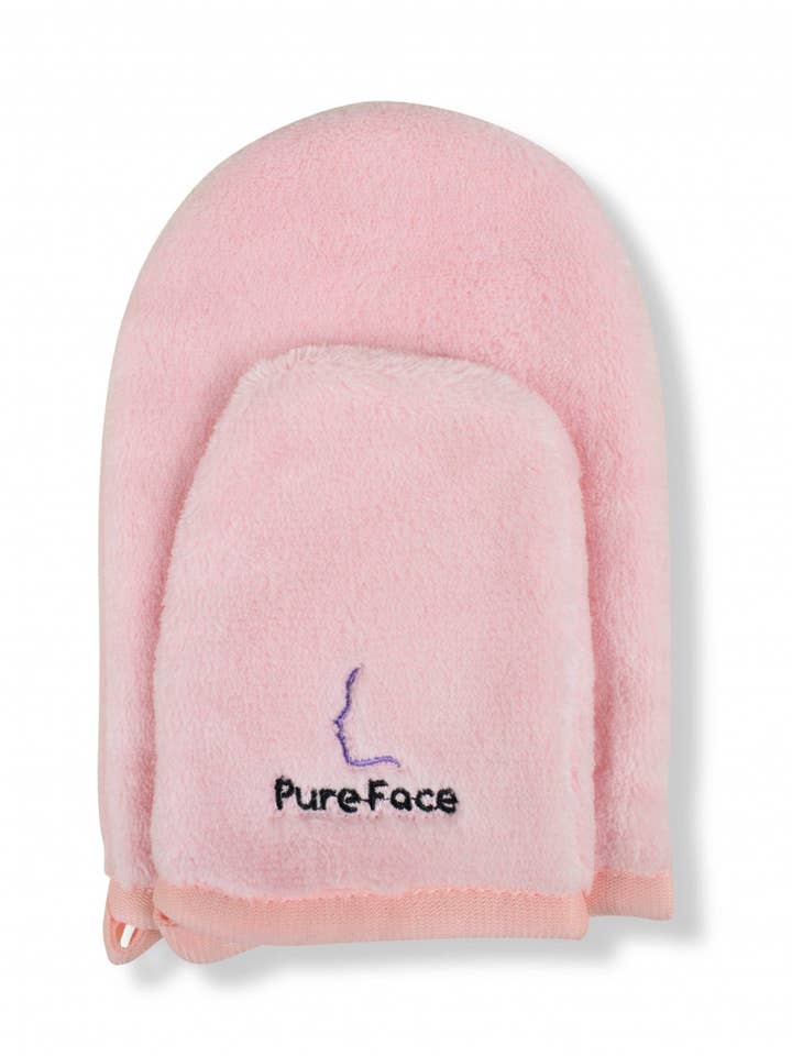 PALE PINK MICROFIBER MAKEUP REMOVER GLOVES for wholesale by Pure Face