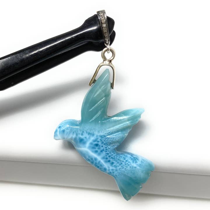 14g sällsynt stor larimar fågel bana diamant hänge, silver bohemiska smycken, Dominikanska republiken Larimar hänge, Larimar fågel hänge för wholesale av Akstar Gems