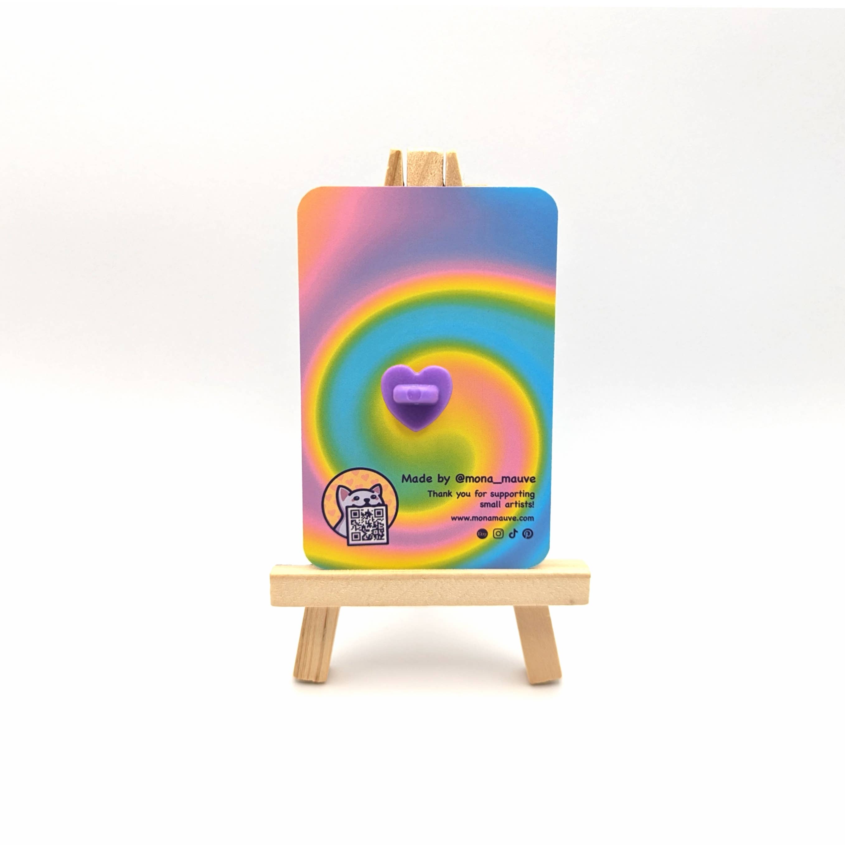 Mona Mauve • Silly Art! – wholesale Lapel pin/button – LGBTQ+ Pride Kitten Badge | Cute Cat Wooden Pin2