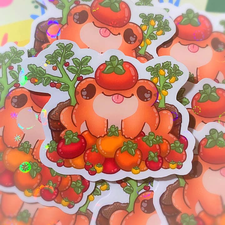 Autocollant en vinyle holographique de grenouille tomate pour la vente par OnigiriArt