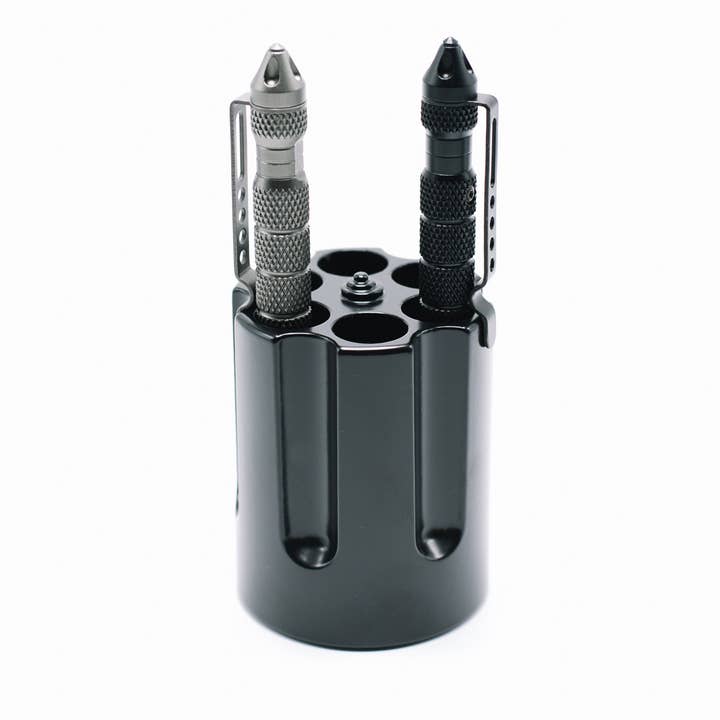 CALIBER GOURMET / CAMPCO - Wholesale Pen & Pencil Holder - Revolver Cylinder Pen Holder, Black Aluminum