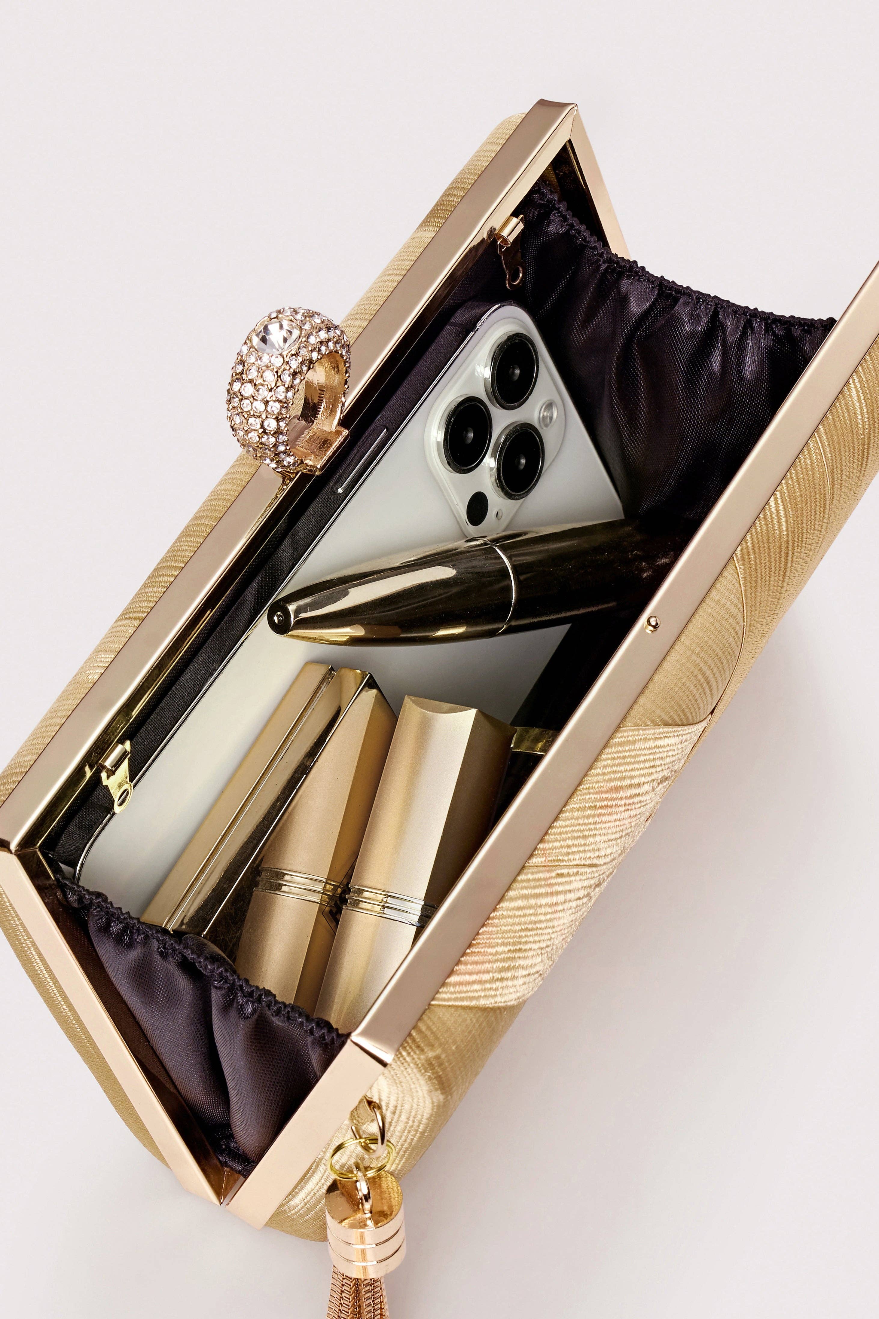 Golden Apricot 1920s Vintage Tassel Pendant Rhinestones Clutch Purse for wholesale on Faire2