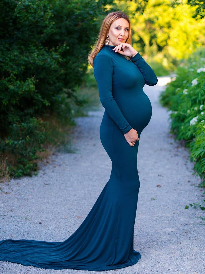 Vestido de maternidad de cuello alto, vestido de maternidad de manga larga para venta al por mayor de RALELE EOOD