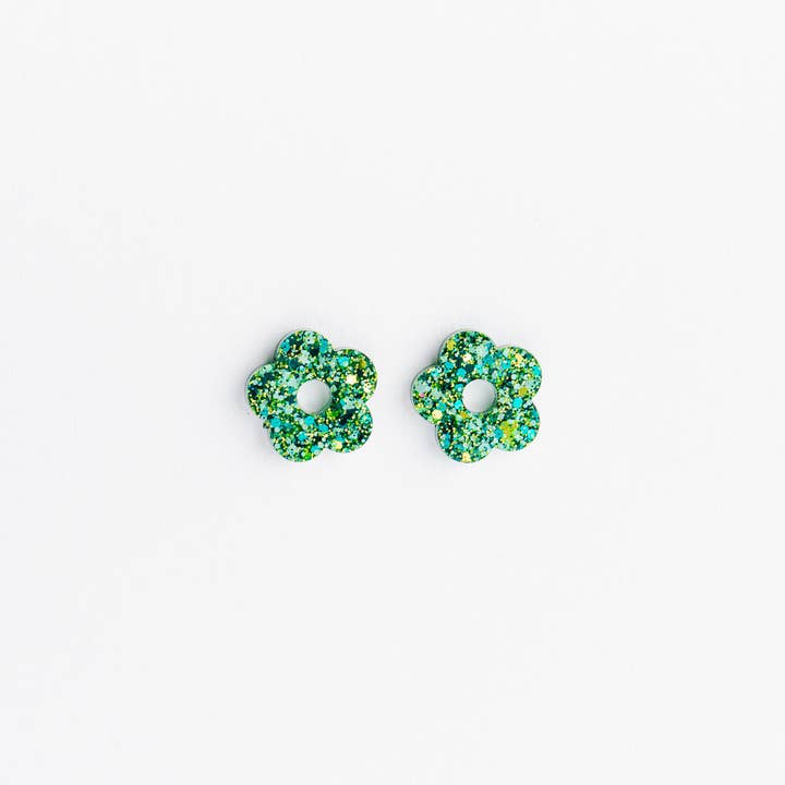 Les Nicolettes - Wholesale Hoop Earrings - Creoles Mini Flower Mix Green2