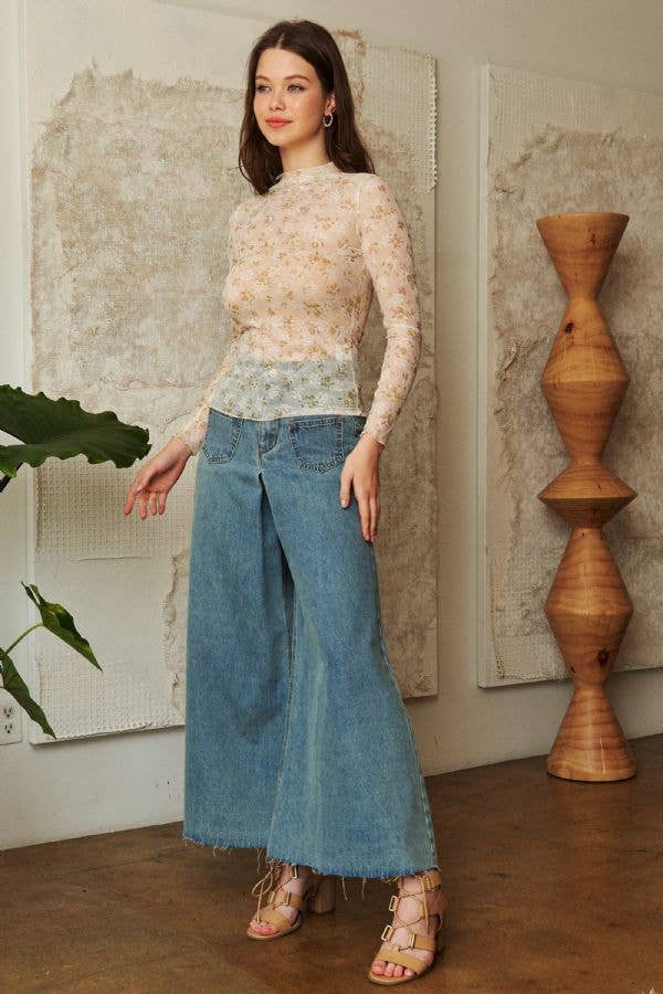 Davi & Dani – Engroshandel Strikket top - Dame – LØS SKILDPADDEHALS BLONDE MESH BLONDE GENNEMSIGTIG TOP13