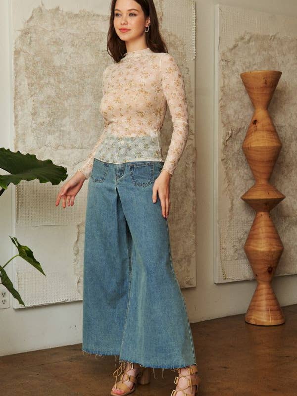 Davi & Dani - Wholesale Knit Top - Women's - LOOSE TURTLE NECK LACE MESH LACE SHEER TOP8