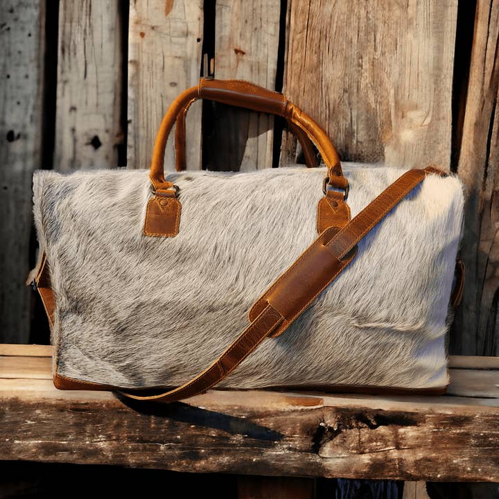 Ranch Junkie - Wholesale Weekender Bag - Women's - Limited Edition Grey/White Brazilian Genuine Cowhide Duffel5