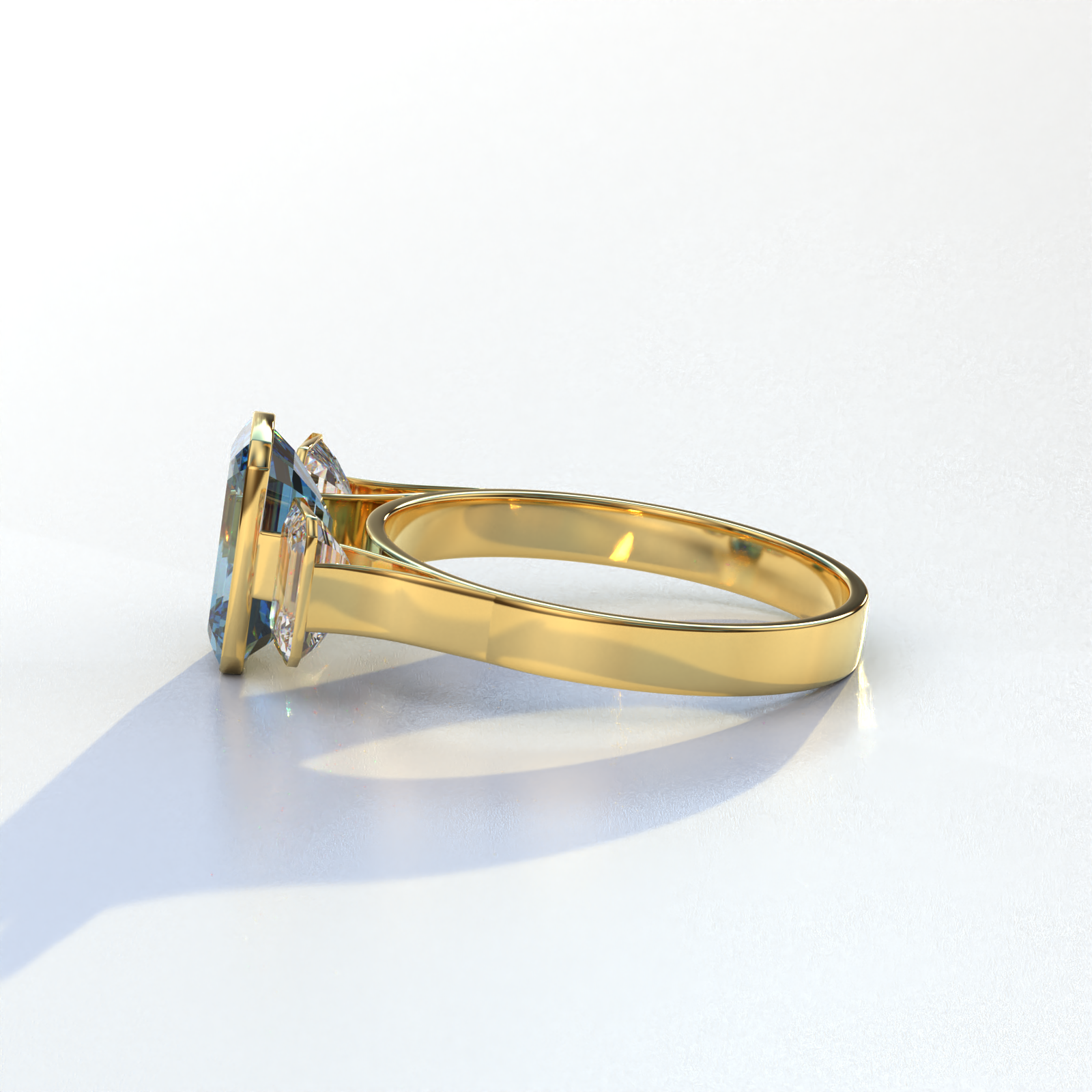 Mohana Jewels - Luxury - Wholesale Engagement Ring - Lab Grown Diamond Blue Emerald Cut Bezel Set 3 Stone Diamond Engagement Ring - Elaris7