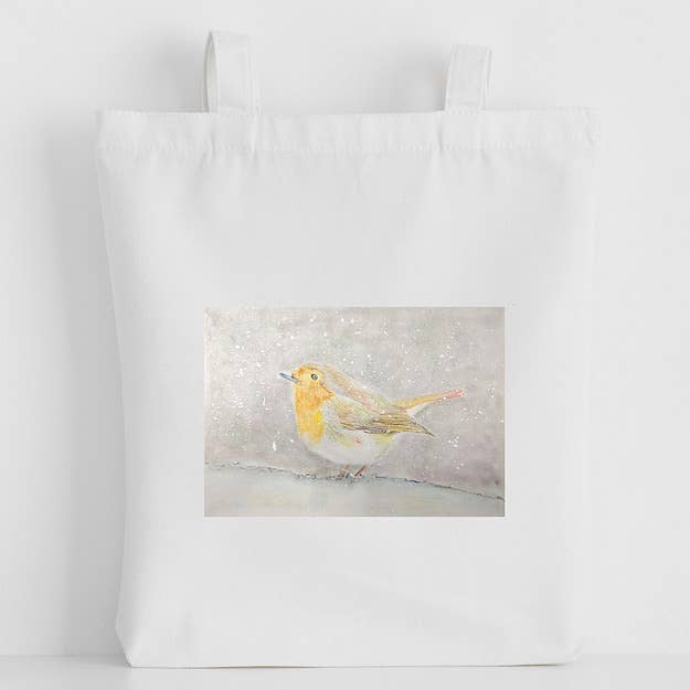 Luxury Canvas Tote Bag, Robin in the Snow for wholesale by H'Art and Design