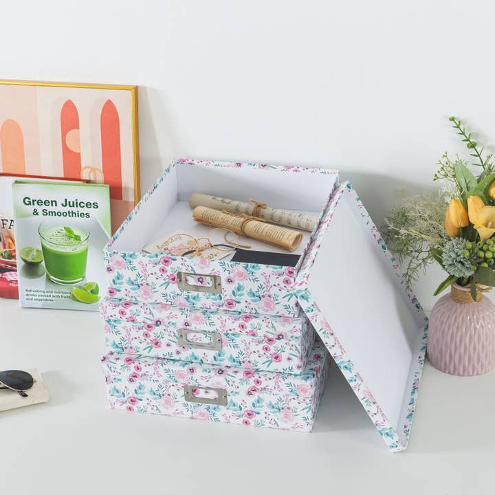 Soul & Lane - Wholesale Decorative Box - Set of 3 Floral Decorative Boxes with Lids for Documents