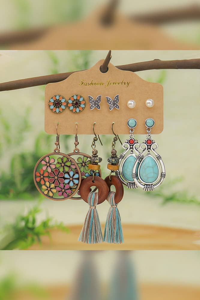 UNISHE - Wholesale Oorbellen met tunnel/plug - Bohemia Turkoois oorbellenset HH0675