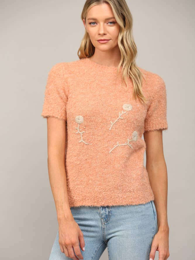 EMB SHORT SLEEVE SWEATER FW15310 for wholesale by FATE