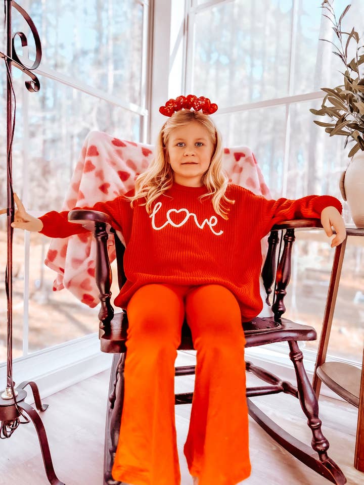 Rylee Faith Designs - Wholesale Knit Sweater - Kids - Valentine’s Day Girls Red Knit Sweater – "Love" Heart Embroidery Long Sleeve Pullover9