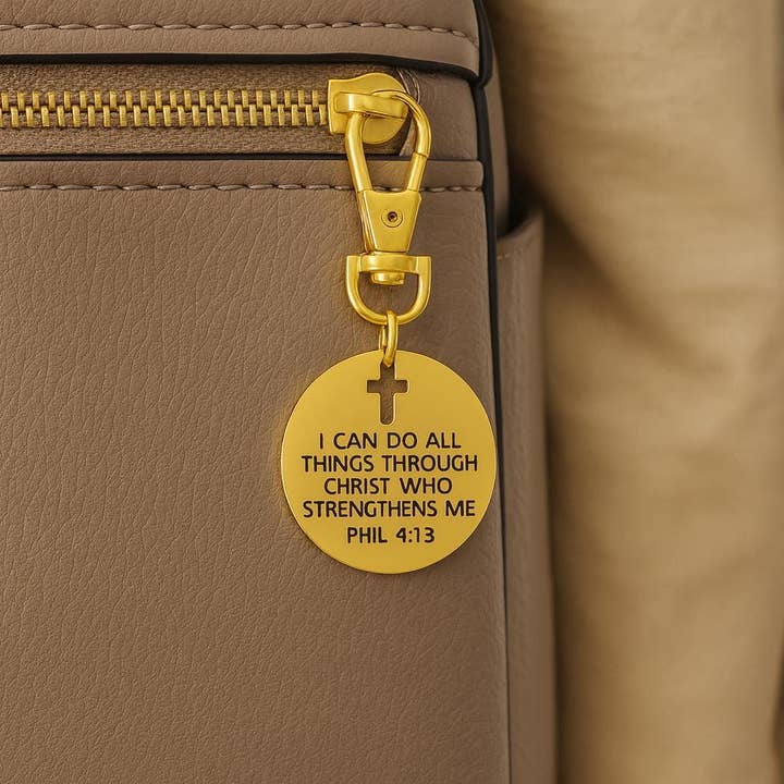 I Can Do All Things Through Christ Clip On Charm Engraved Stainless Steel Scripture Keychain Purse Or Backpack Accessory Gift for wholesale by JKCE Designs