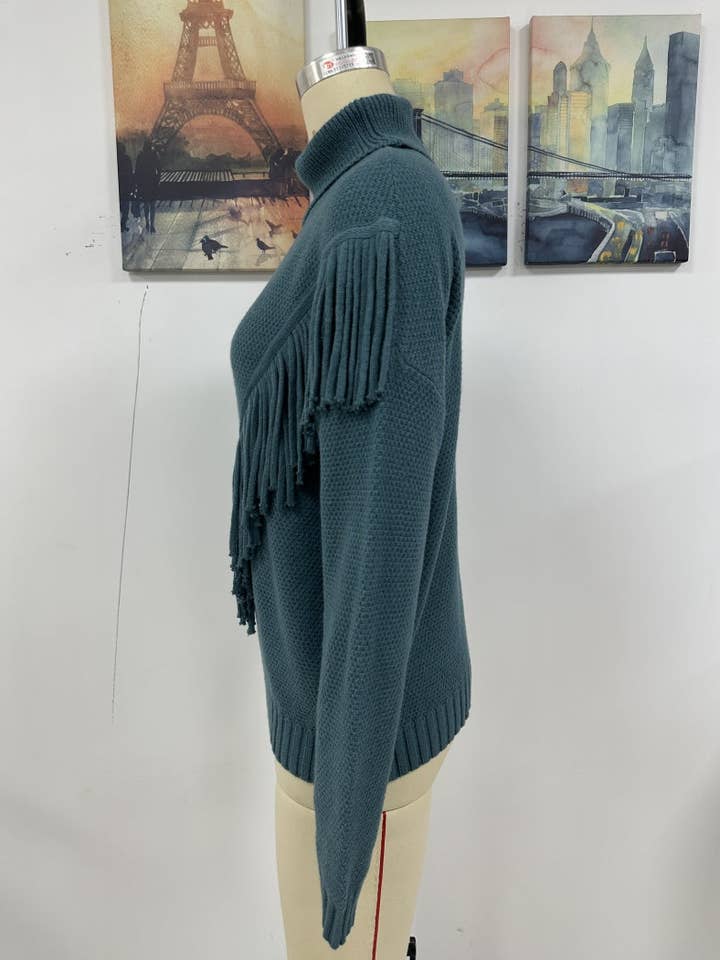 safistyle - Wholesale Knit Sweater - Women's - Fringe Knit Turtleneck Sweater with V-Design3