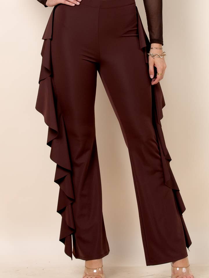 P1307-SD-Arya Solide Stretch-Hochbund-Rüschhose für den Großhandel von Nylon Apparel