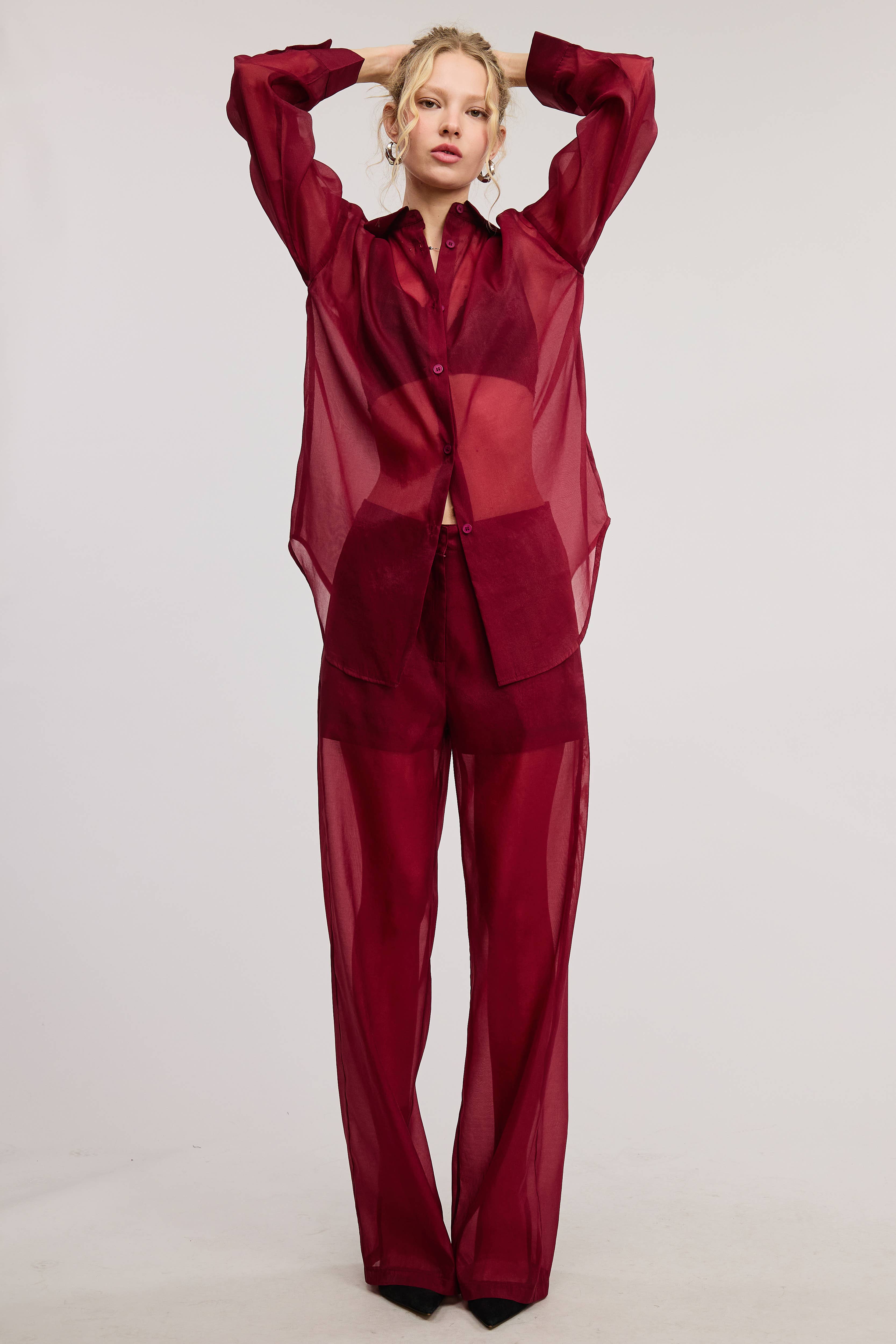 Mimosa - Wholesale Pants - Women's - Straight Leg Sheer Organza Pants with Lined Shorts3