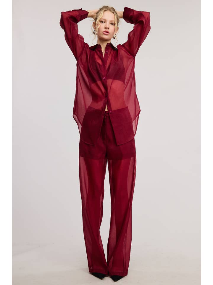 Mimosa - Wholesale Pants - Women's - Straight Leg Sheer Organza Pants with Lined Shorts3