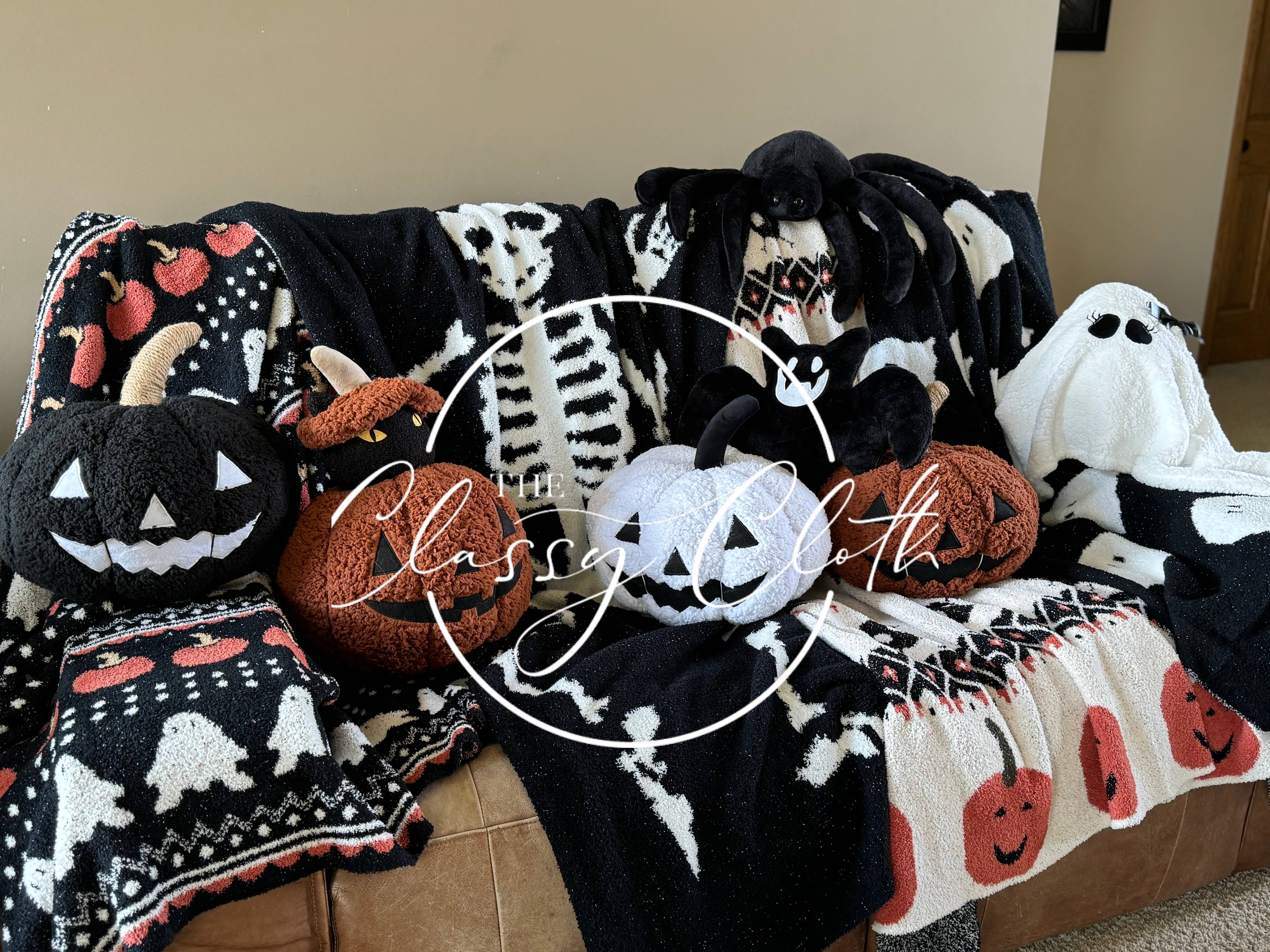 The Classy Cloth WS – Almofada decorativa/de sofá por atacado – Almofada Sherpa de Halloween - Abóbora Laranja RTS2