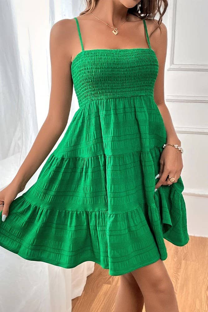 UNISHE - Vente Robe – femme - Robe cami smockée texturée unie printemps-été AXR08310