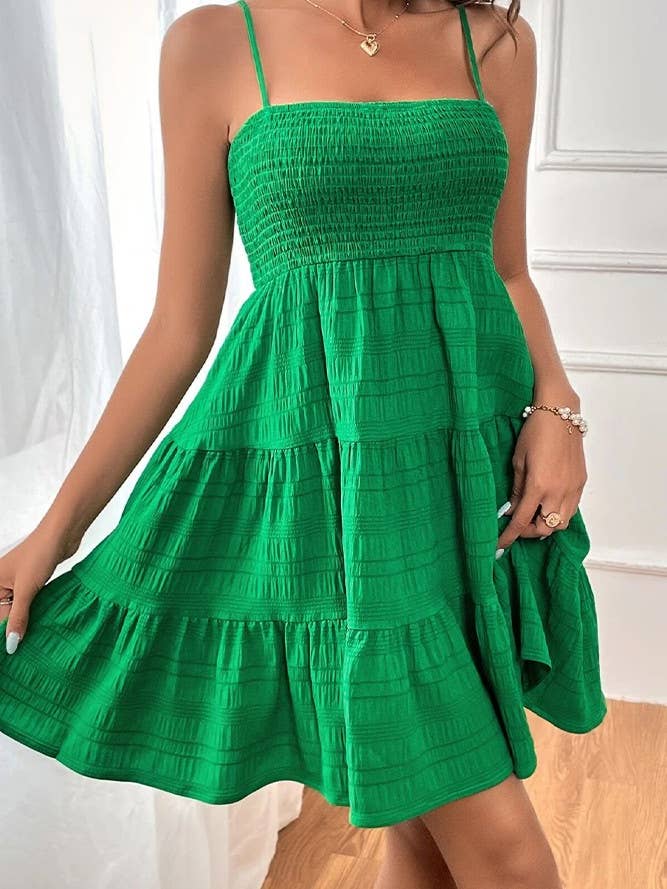 UNISHE - Vente Robe – femme - Robe cami smockée texturée unie printemps-été AXR08310