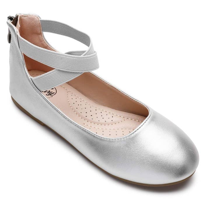 Little Girls Flats with Elastic Ankle Strap and Zip for wholesale by Trary