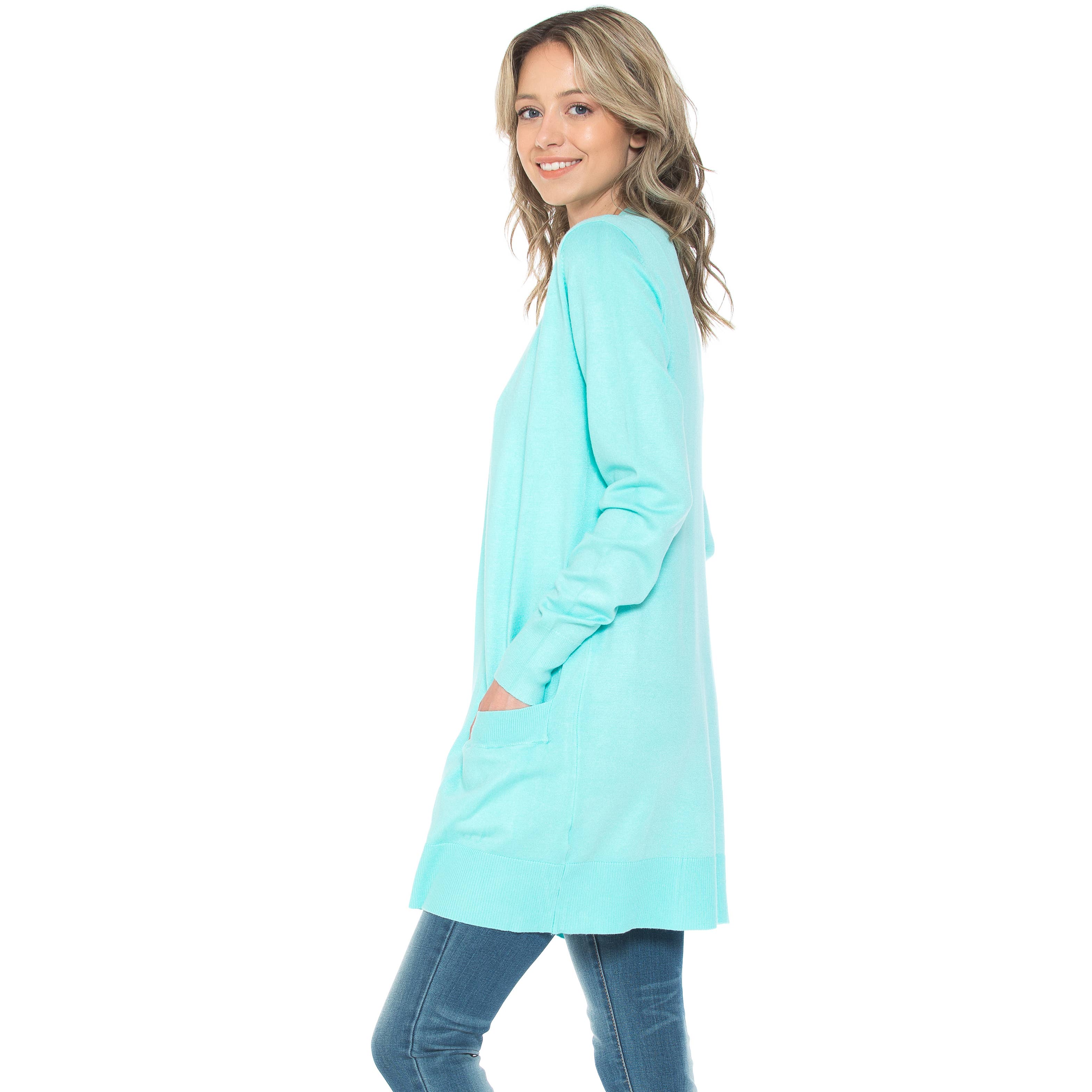 Urban Look - Wholesale Cardigan - Women's - Premium Lightweight Open Front Pocket Cardigan Mint1