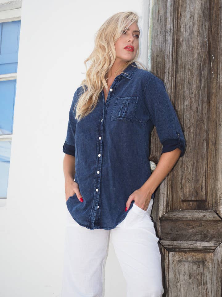 Cotton Natural - Vendita all'ingrosso Camicia button down - Donna - Camicia Kate blu notte0
