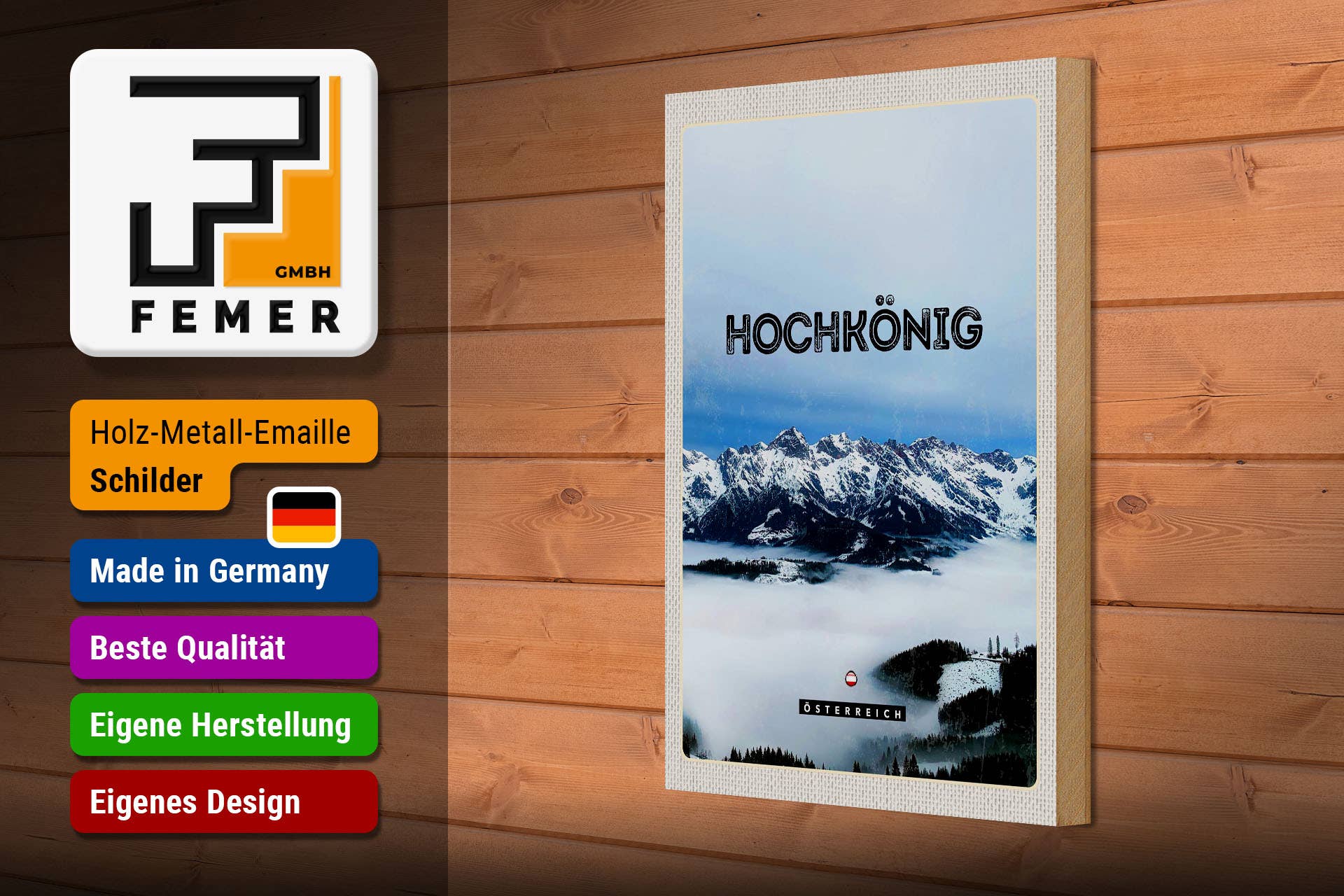 Femer - Wholesale Sign - Travel wooden sign 20x30cm View of Hochkönig Mountains Winter2