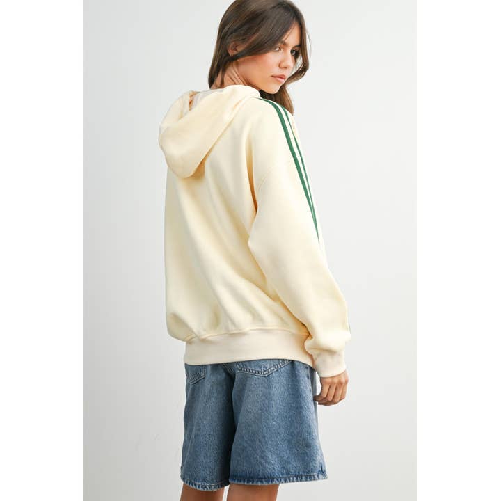 BUTTERMELON - Wholesale Sweatshirt - Women's - Contrast Striped  Drawstring Hoodie - BMT80666