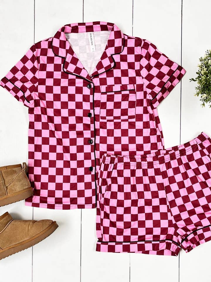 Tickled Teal - Wholesale Sleepwear Set - Women's - Checkered Pajama Set