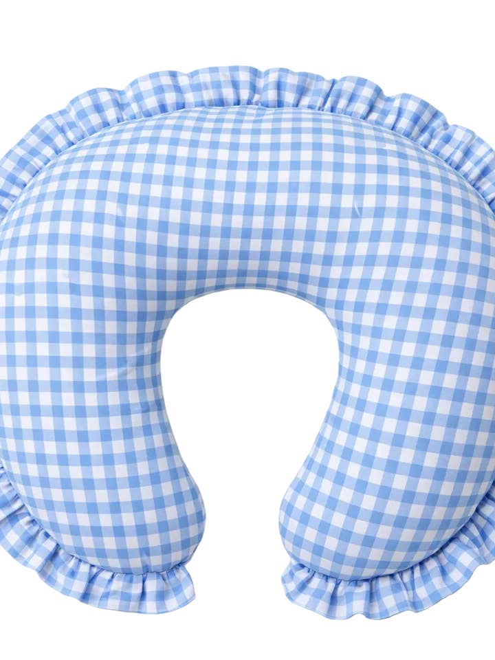Housse de Coussin d'Allaitement à Volants Vichy Bleu Ciel pour la vente par Little Mae and Co