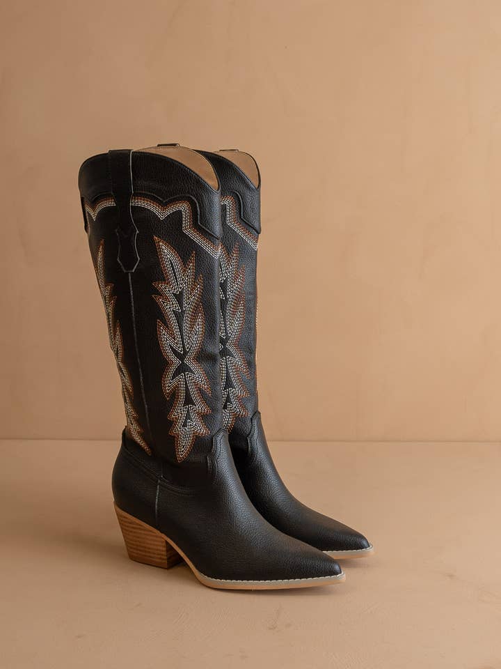 The Ainsley Black | Embroidered Cowboy Western Boot for wholesale on Faire