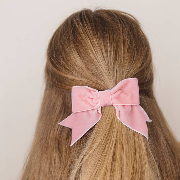 Coral Pink Velvet Ribbon Bow Hair Clip for wholesale by Imogen's Imagination