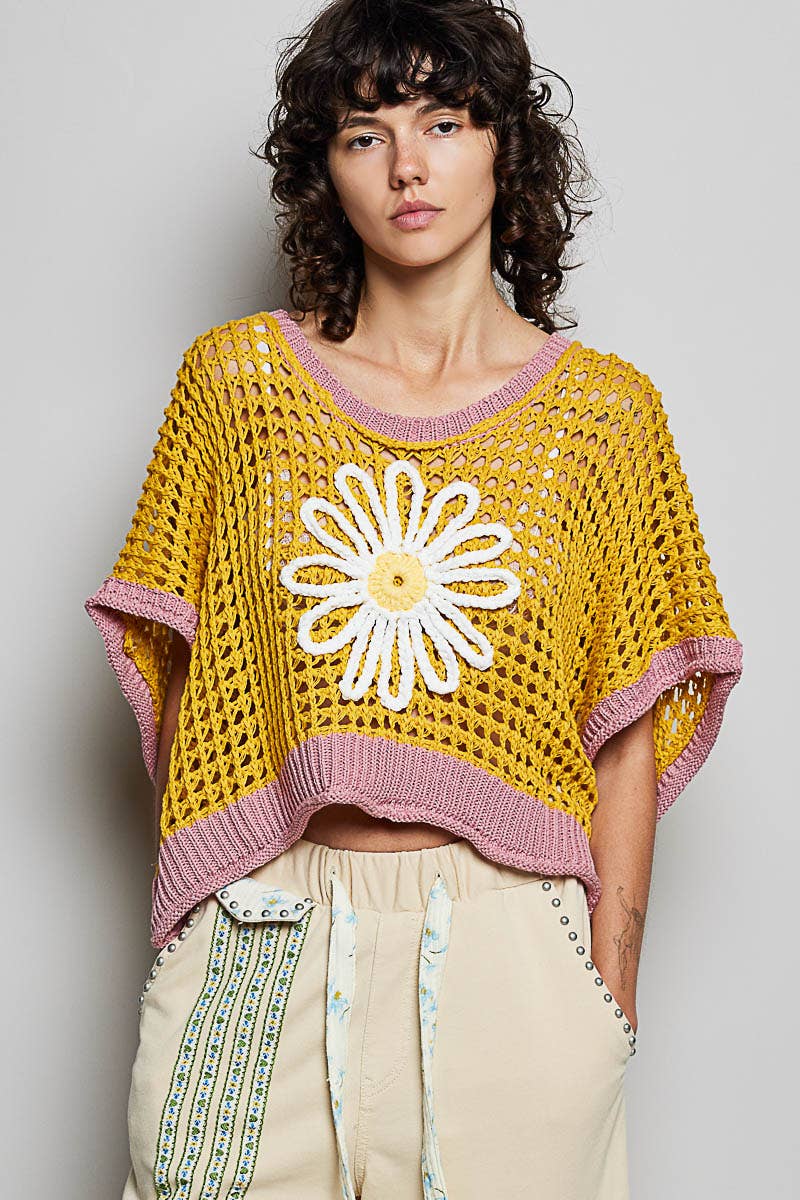 Pol Clothing - Wholesale Knit Top - Women's - Round Neck Sleeveless Floral Thin Sweater Top SALE7